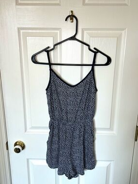 Divided Navy Blue Spotted Flower Romper